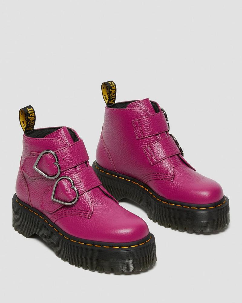 Women's Dr Martens Devon Heart Leather Platform Boots Pink | AU 234DFM